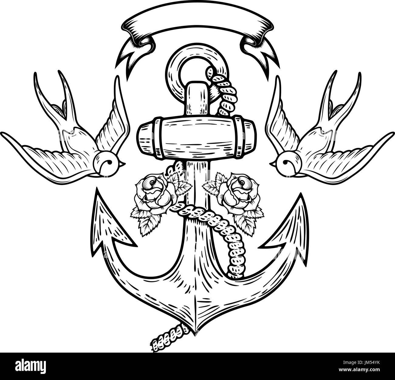 Anchor with swallows and roses Tattoo design Vector illustration Stock  Vector Image  Art  Alamy