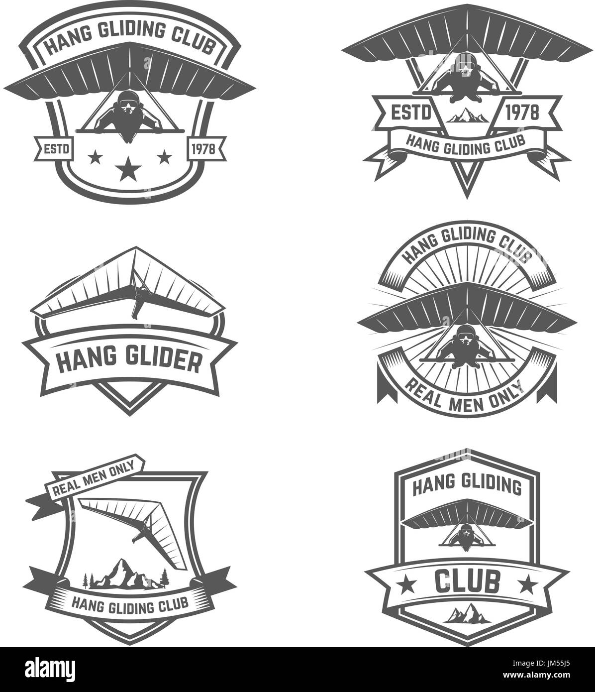 Hang gliding club emblems. Design elements for logo, label, badge, sign. Vector illustration Stock Vector