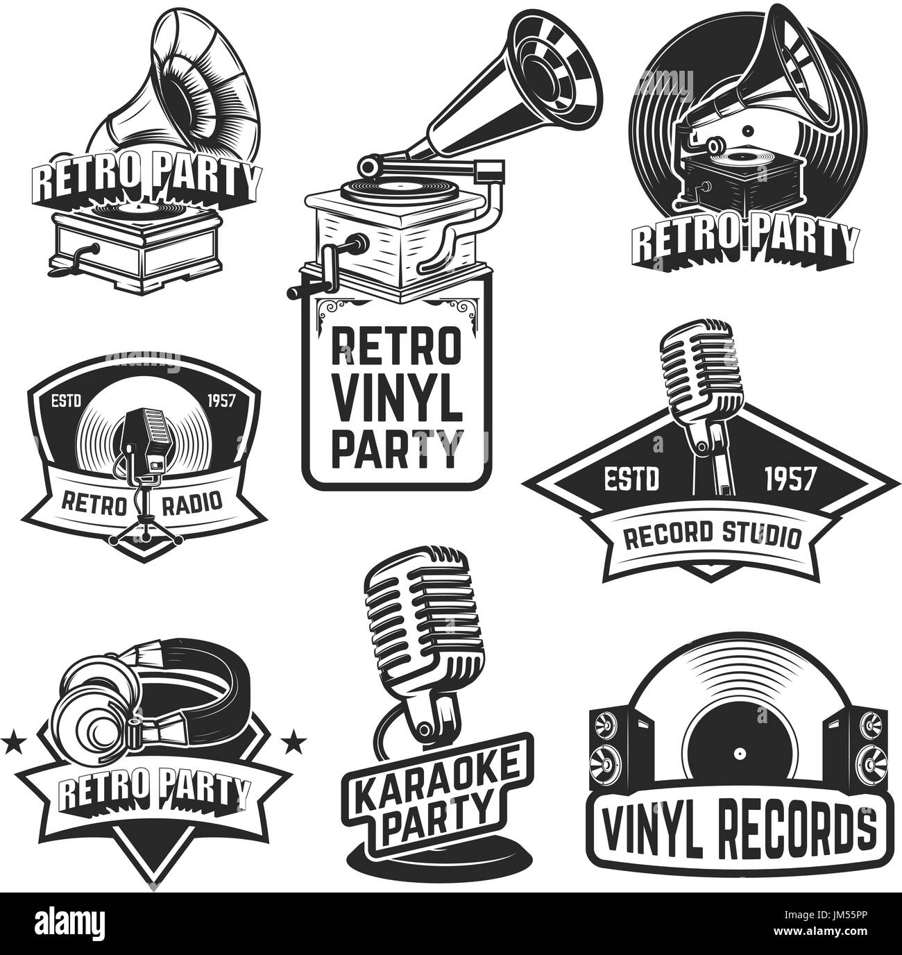 Set of retro party emblems. Design elements for logo, label, emblem