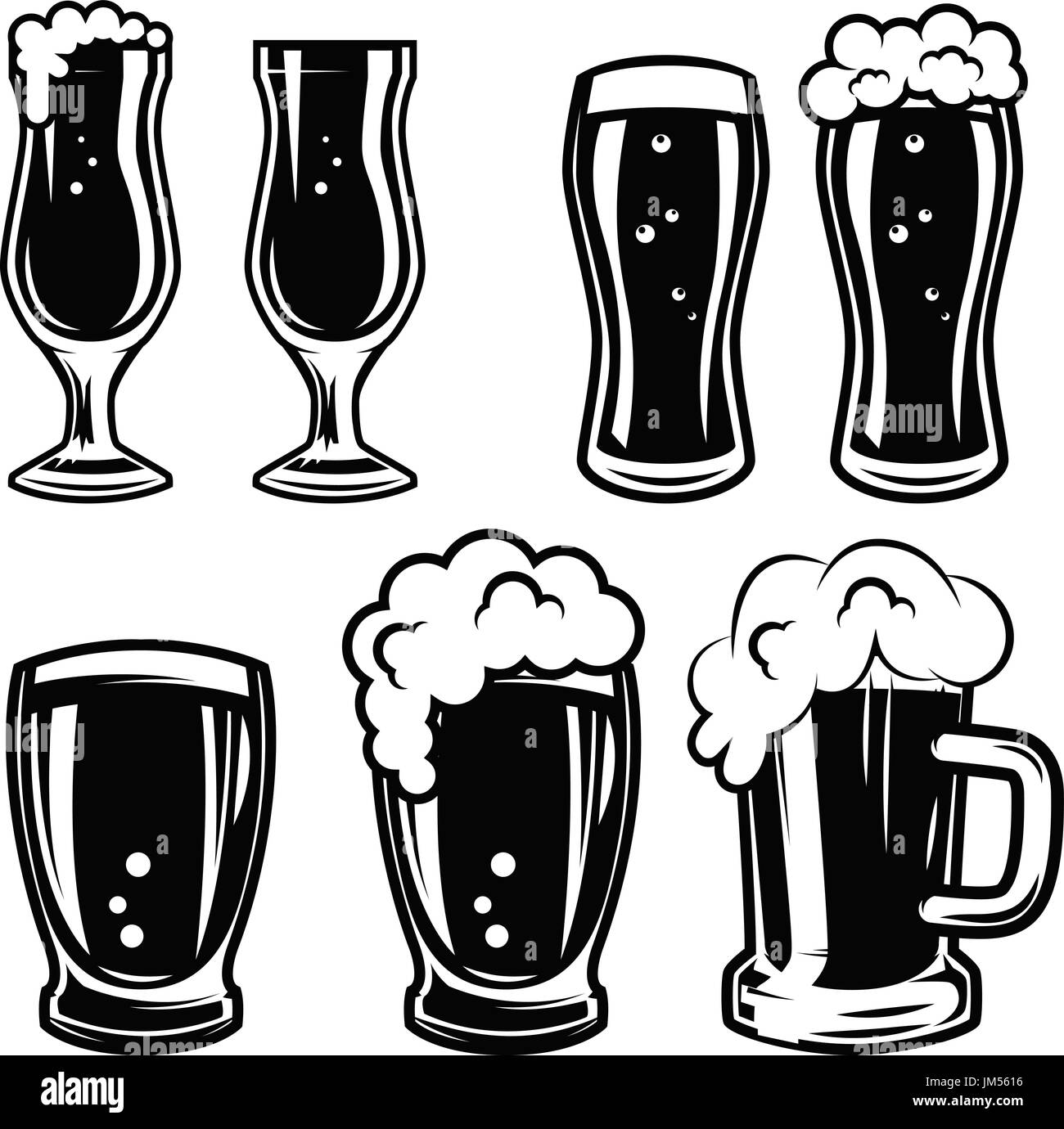 Set of beer mugs. Design elements for logo, label, emblem, sign, badge