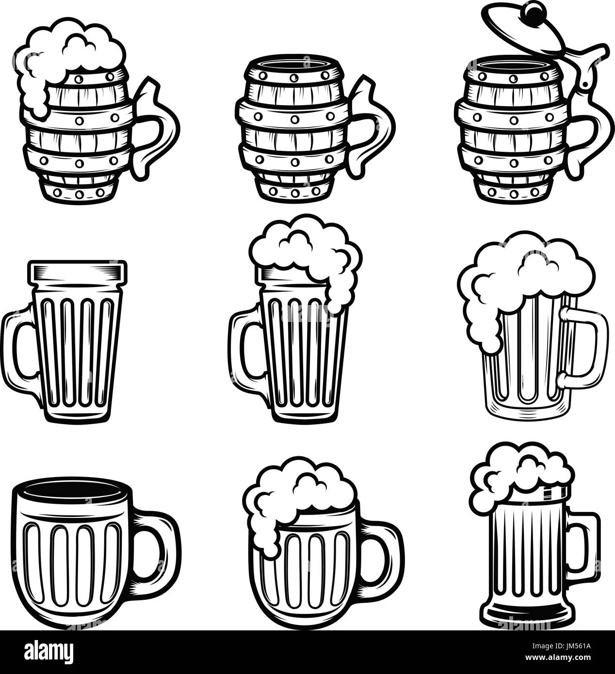 Set of beer mugs. Design elements for logo, label, emblem, sign, badge