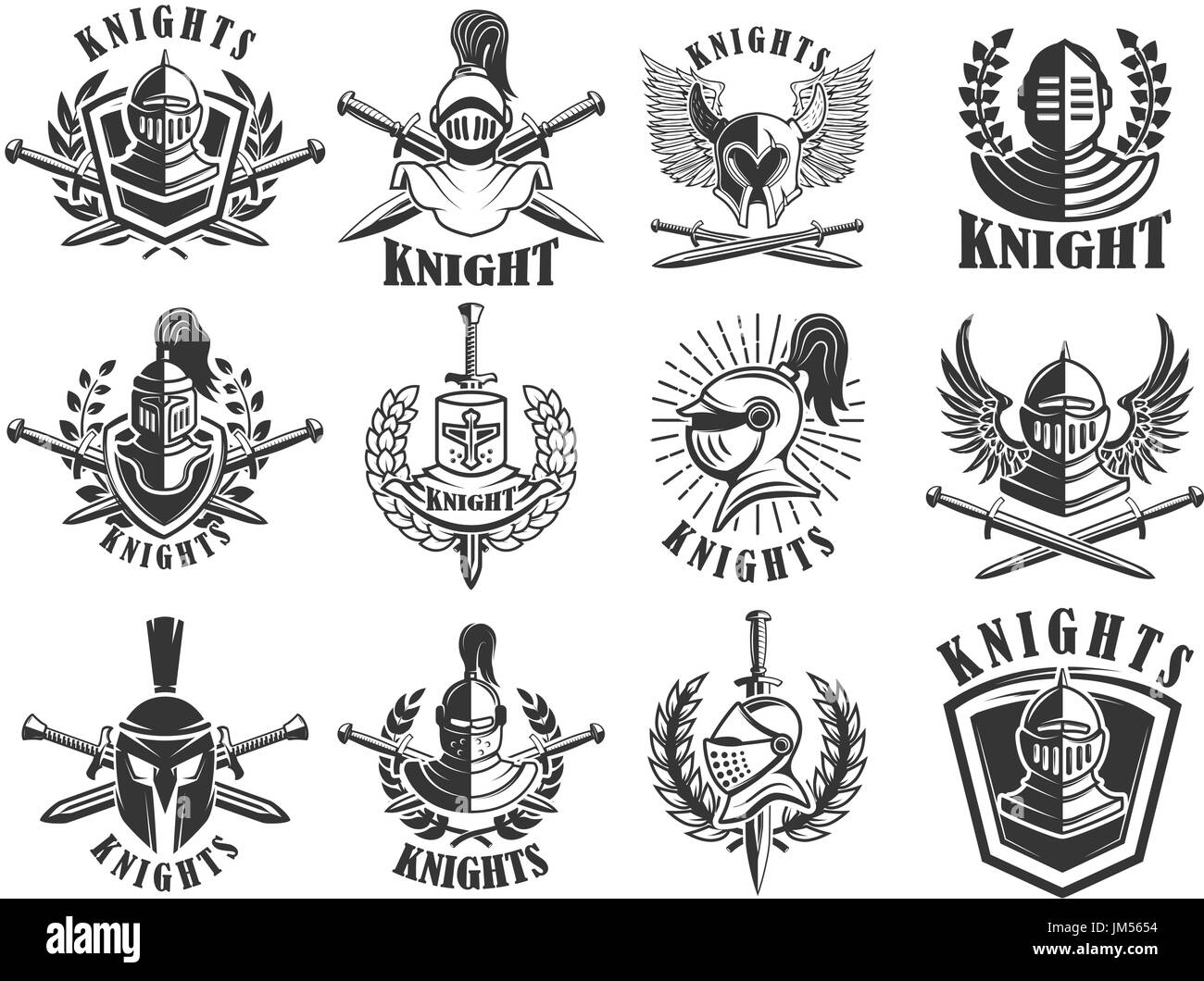 Set of knight emblems. Design elements for logo, label, emblem, sign, badge. Vector illustration Stock Vector