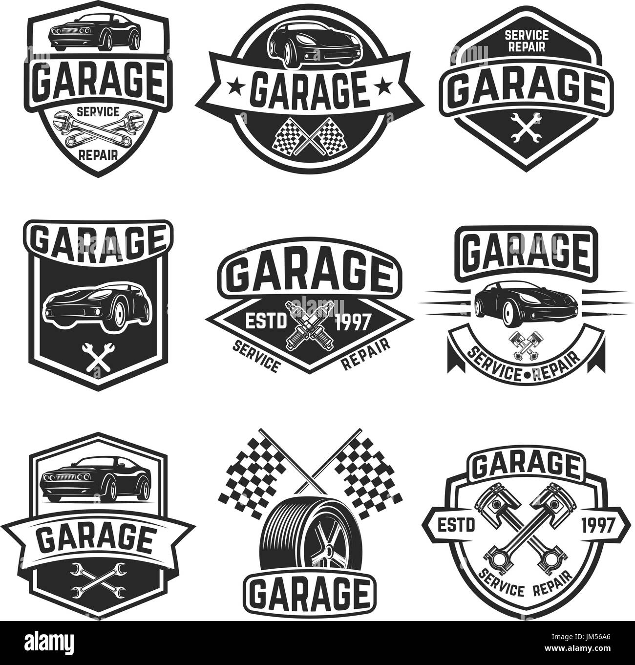 Set of vintage car service labels. Design elements for logo, label