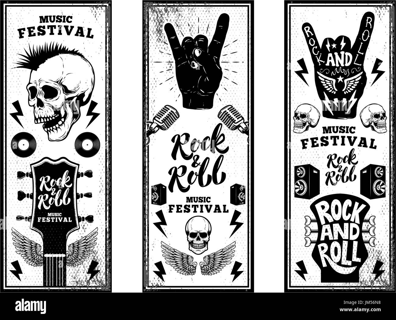Rock and roll party flyers template. Vintage guitars, punk skull, rock Rock and roll party flyers template. Vintage guitars, punk skull, rock