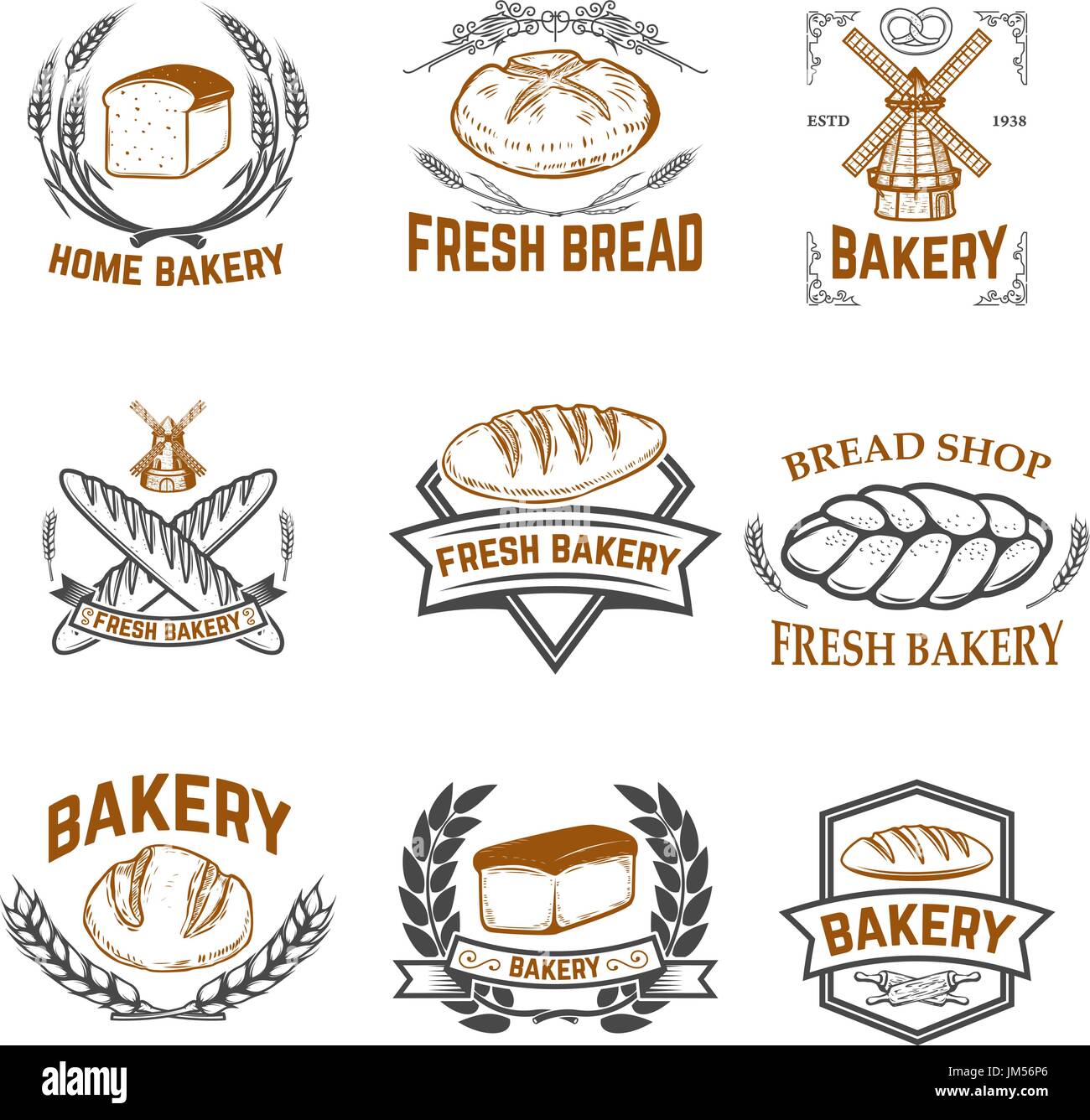 Set of bakery labels. Bread shop, fresh bread. Design elements for