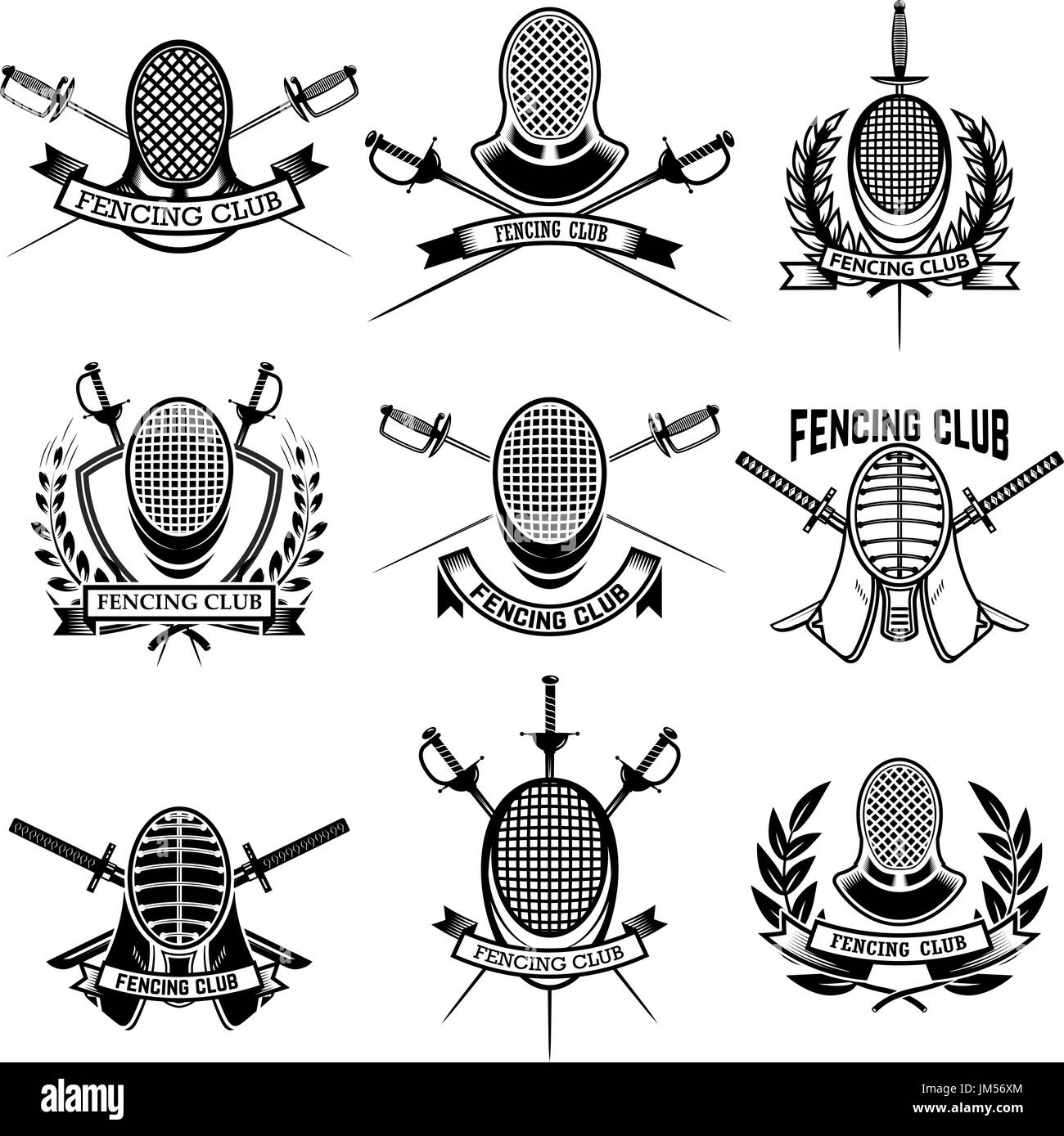 Set of Fencing club labels. Fencing swords. Design elements for emblem, sign, badge. Vector illustration Stock Vector