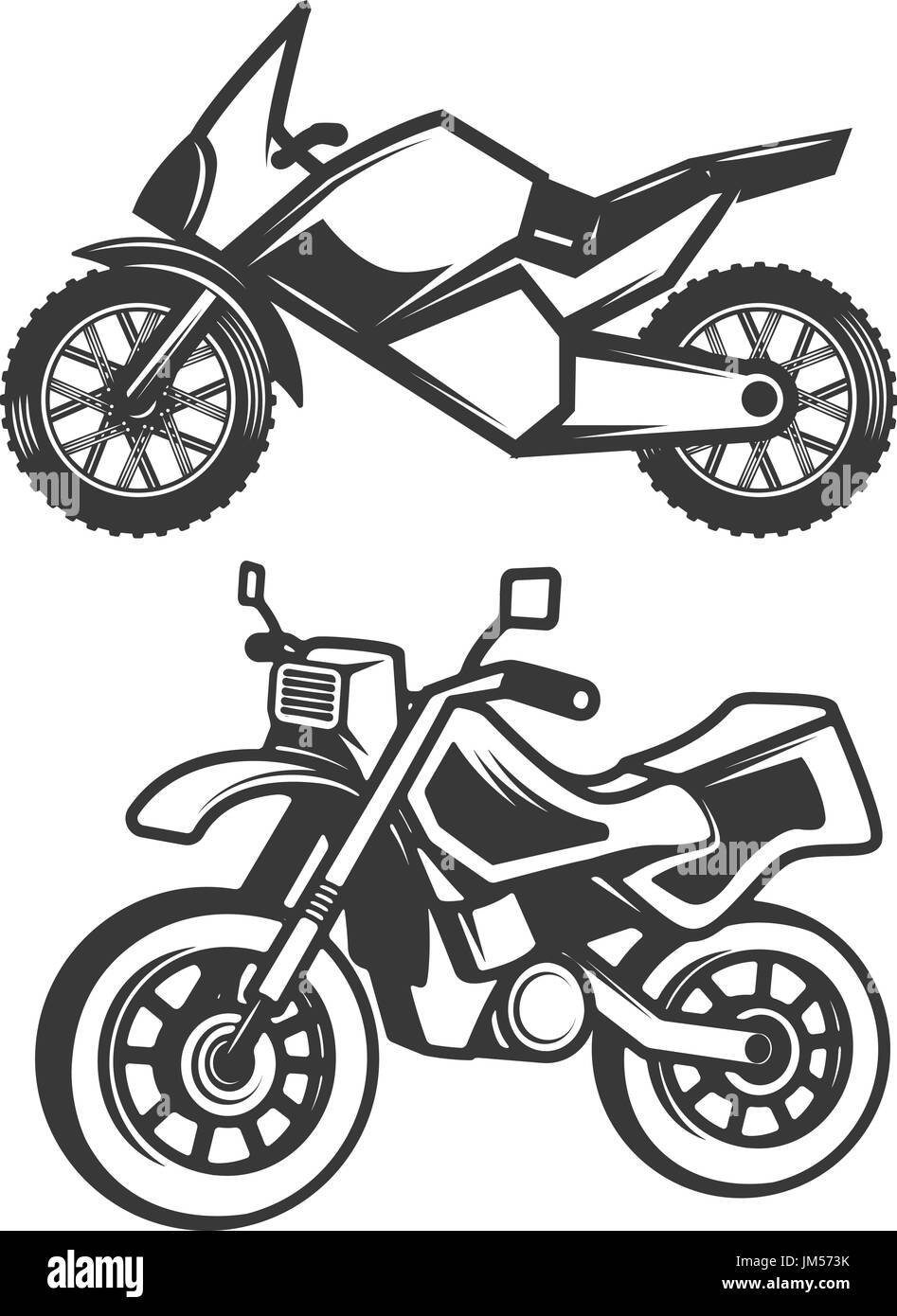 Set of motorcycle icons isolated on white background. Design element for logo, label, emblem, sign, brand mark. Vector illustration. Stock Vector