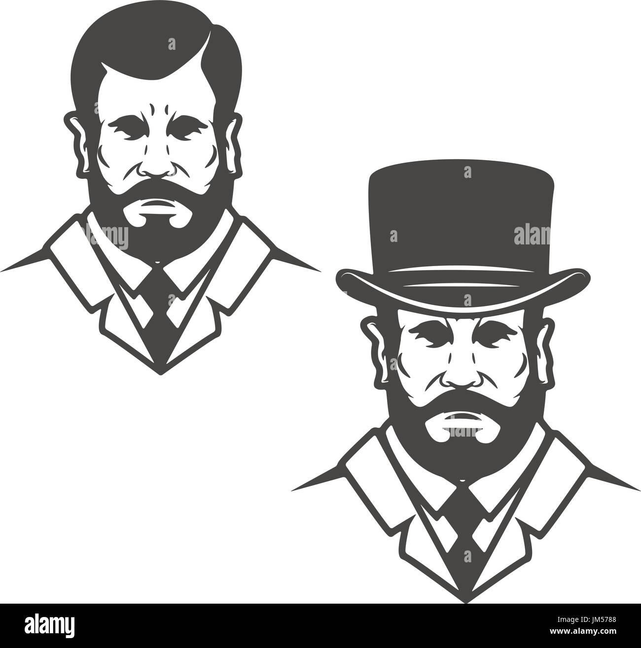 Gentleman head with vintage hat. Design elements for logo, label