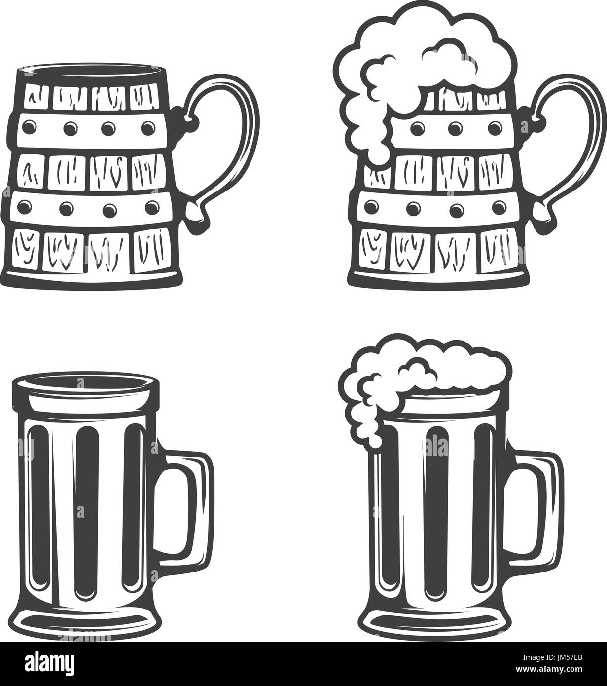 Set of beer mugs icons isolated on white background. Vector