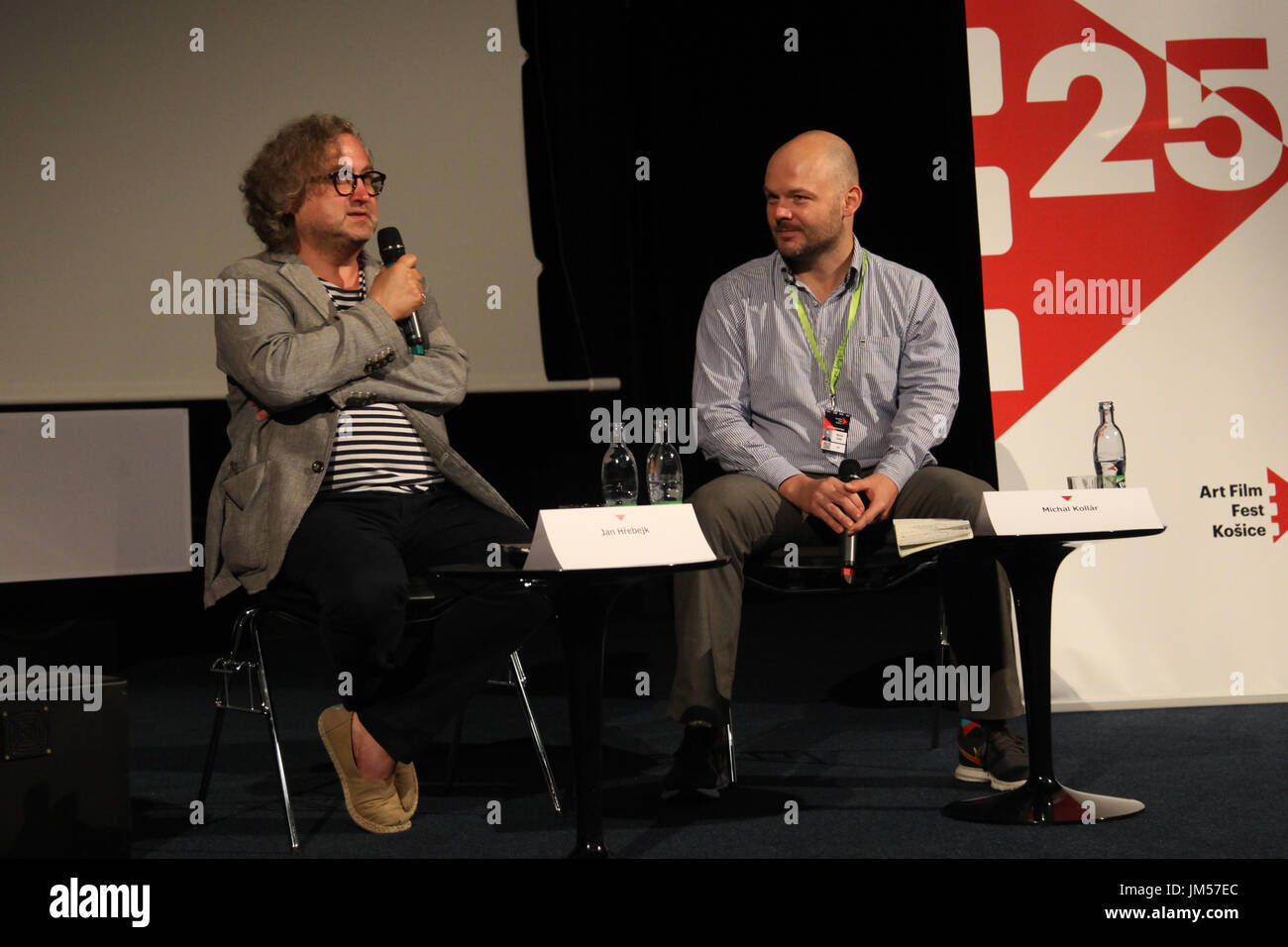 24 June 2017, Czech film director Jan Hřebejk (left) talks during a masterclass at the Art Film Fest, Kosice, Slovakia. Stock Photo