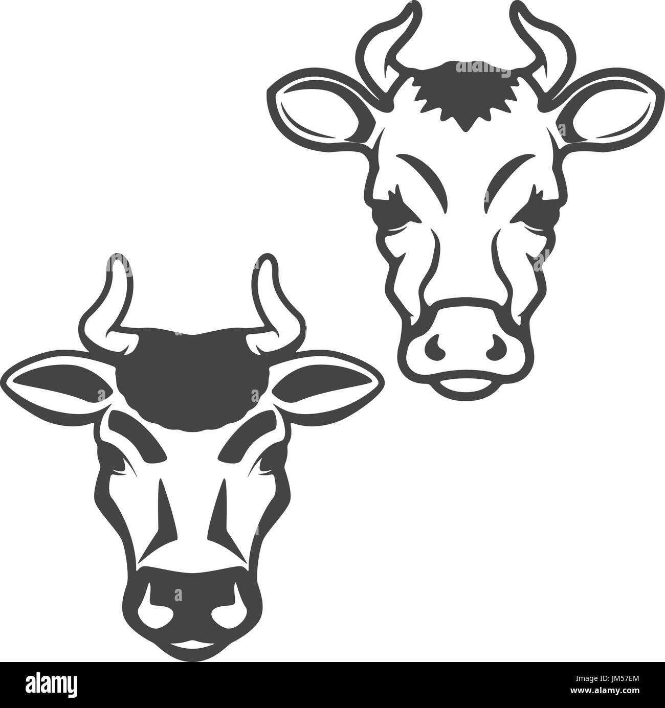 Set of cow heads isolated on white background. Design elements for logo, label, emblem. Vector illustration. Stock Vector