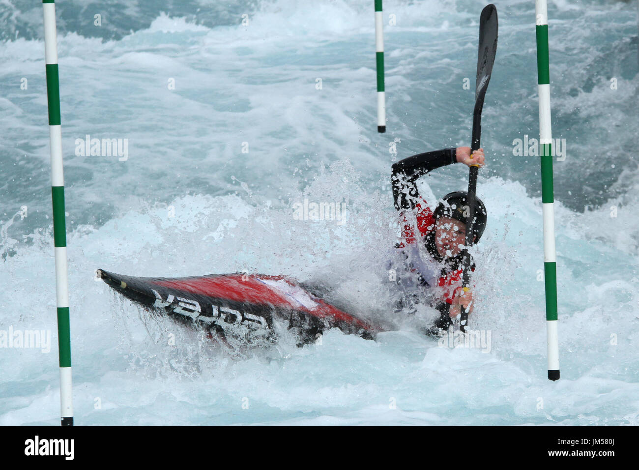 Zak Prince competes at Lee Valley White Water Centre during British selection for the team GB for European and World championships. Stock Photo