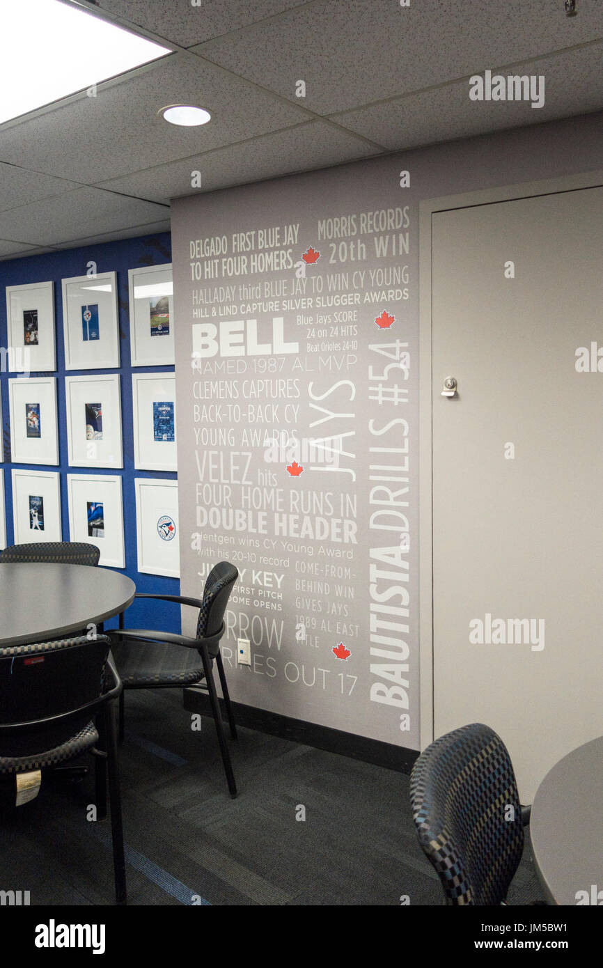 Wall of headlines in the media cafeteria at Rogers Centre in Toronto, Ontario, Canada Stock Photo