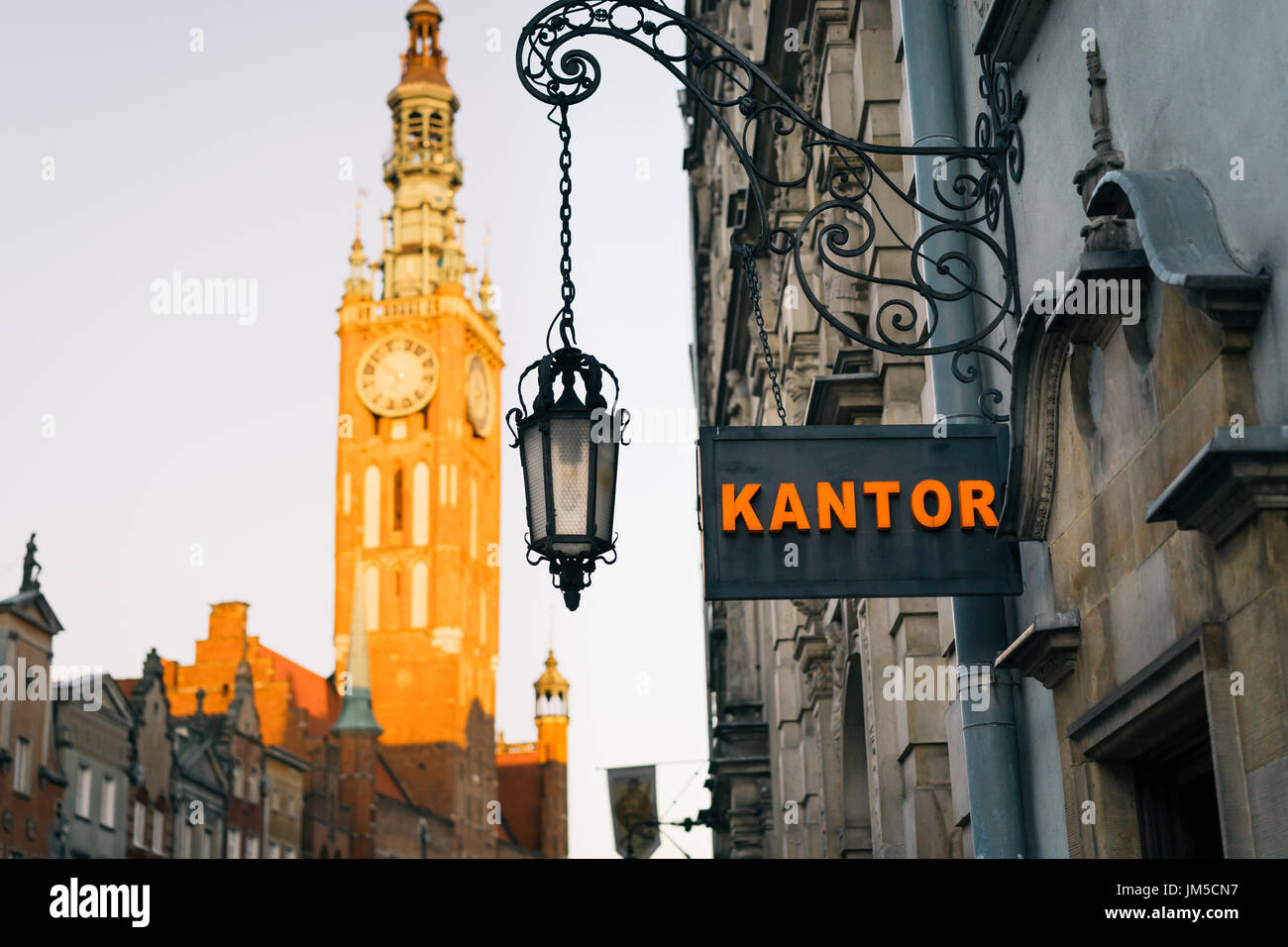 Currency exchange office (polish - kantor) signboard in Old Town of Gdansk Stock Photo