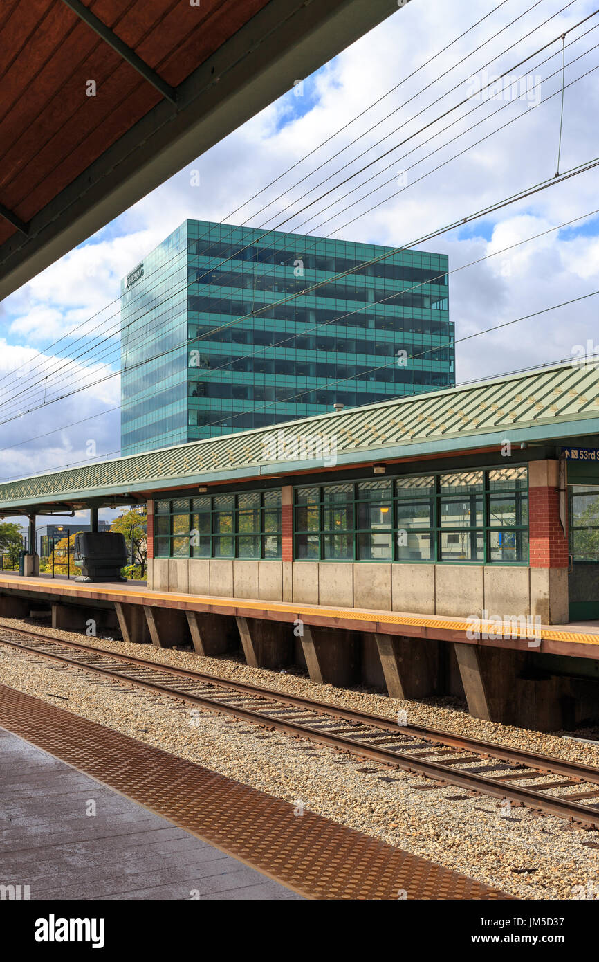 At 53rd Street Hyde Park Metra station in Chicago, IL, USA Stock Photo