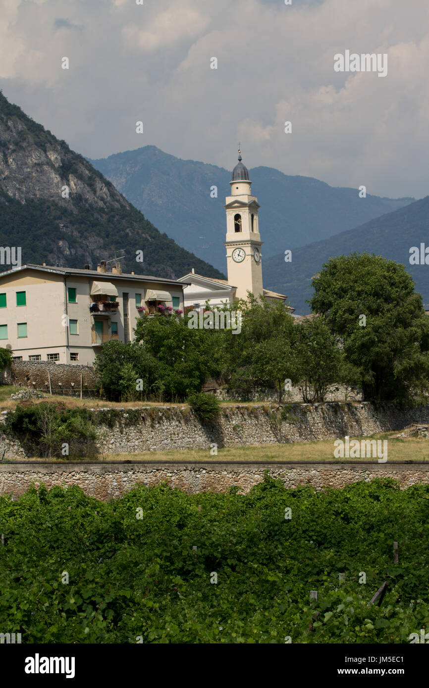 Church and bell tower. Northern Italy Stock Photo
