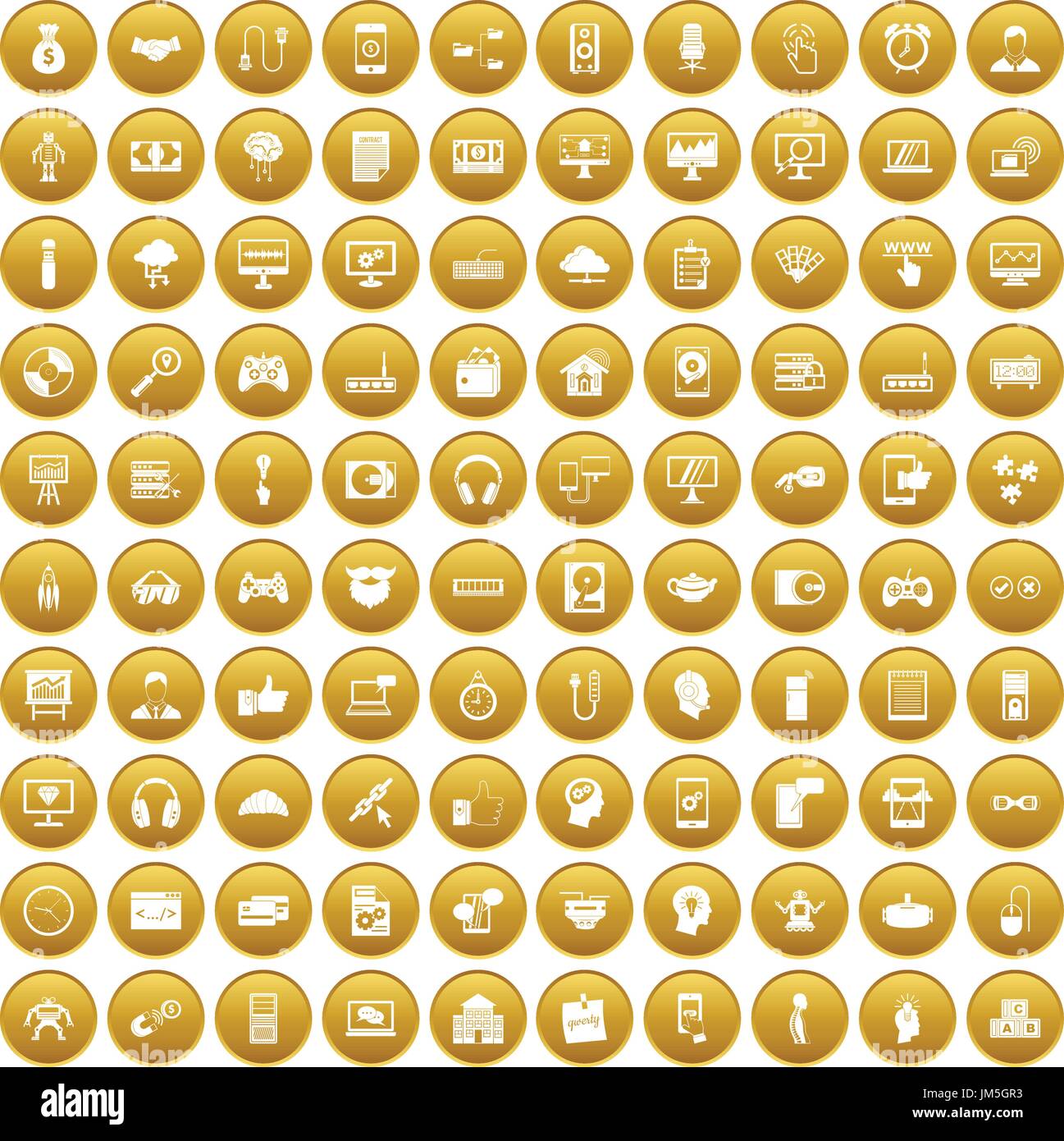 100 programmer icons set gold Stock Vector