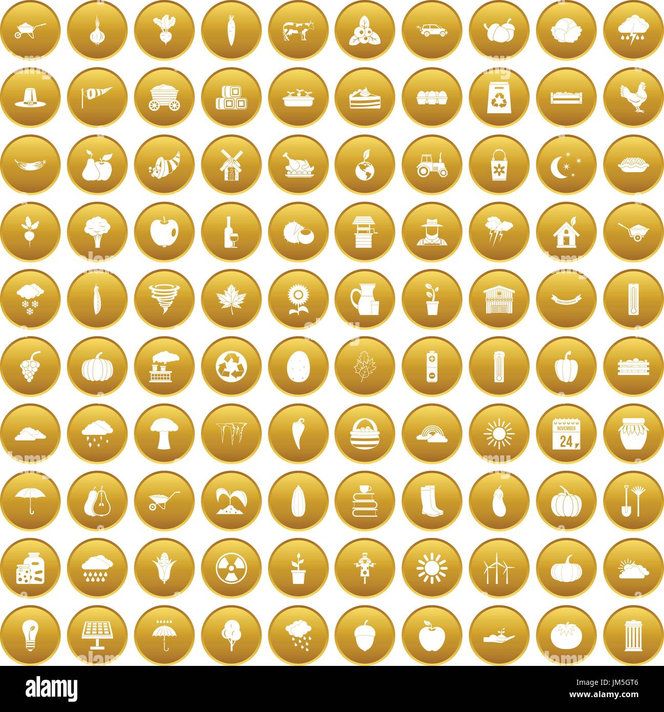 100 pumpkin icons set gold Stock Vector
