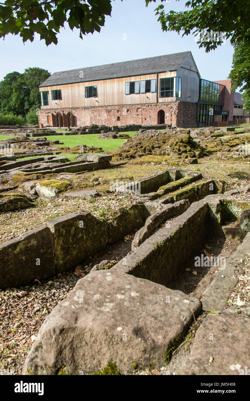 Norton Priory Museum & Gardens. Norton Priory ruins and burial grounds, with the undercroft in the background. Stock Photo