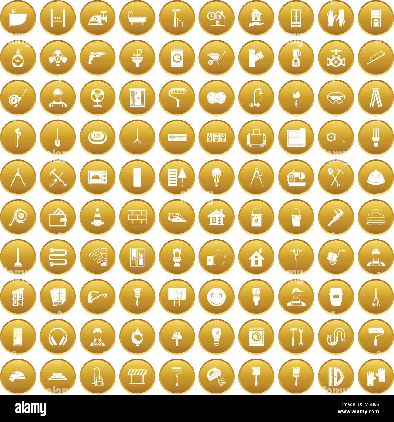 100 renovation icons set gold Stock Vector