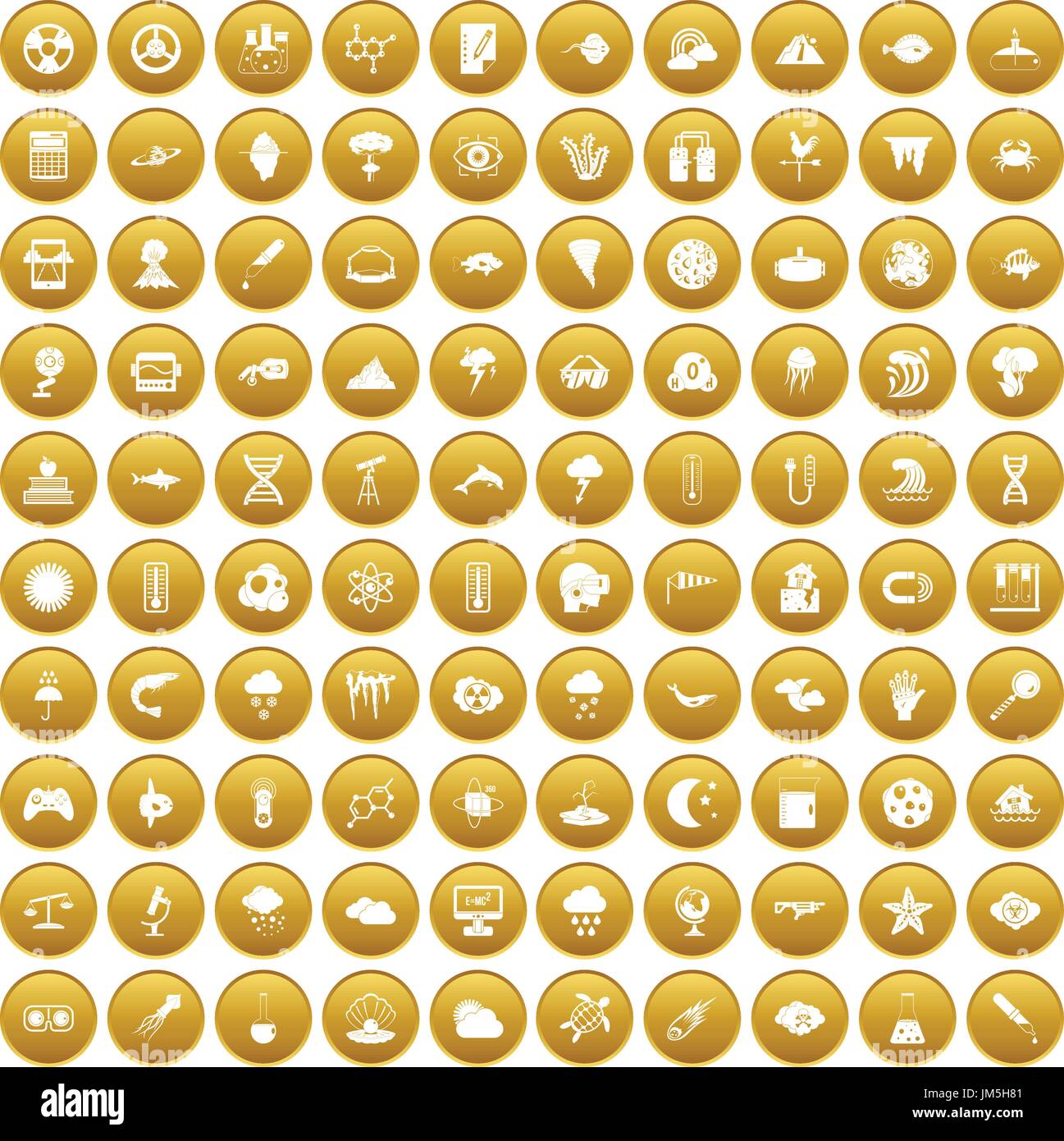 100 research icons set gold Stock Vector