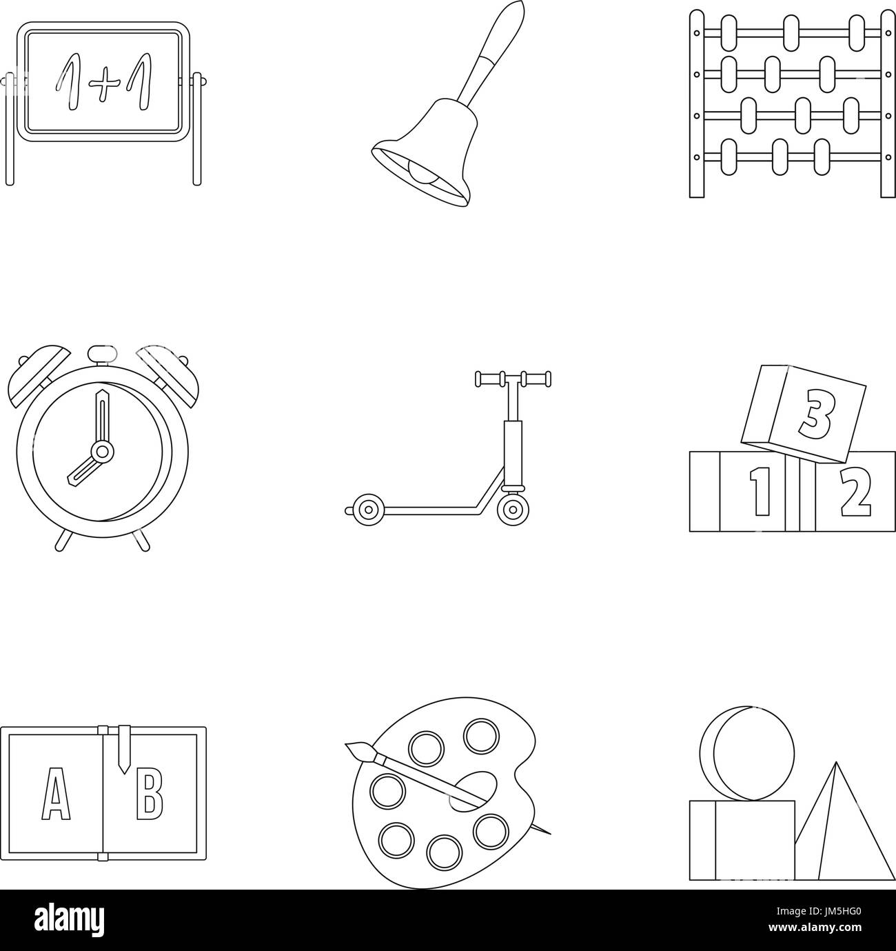 Kindergarten icons set, outline style Stock Vector