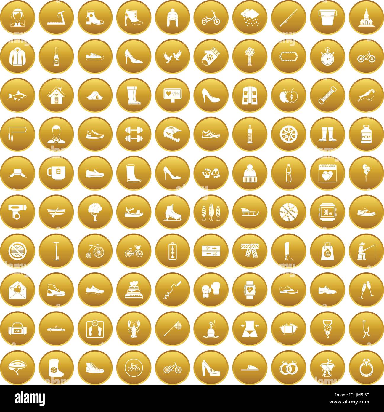 100 shoe icons set gold Stock Vector