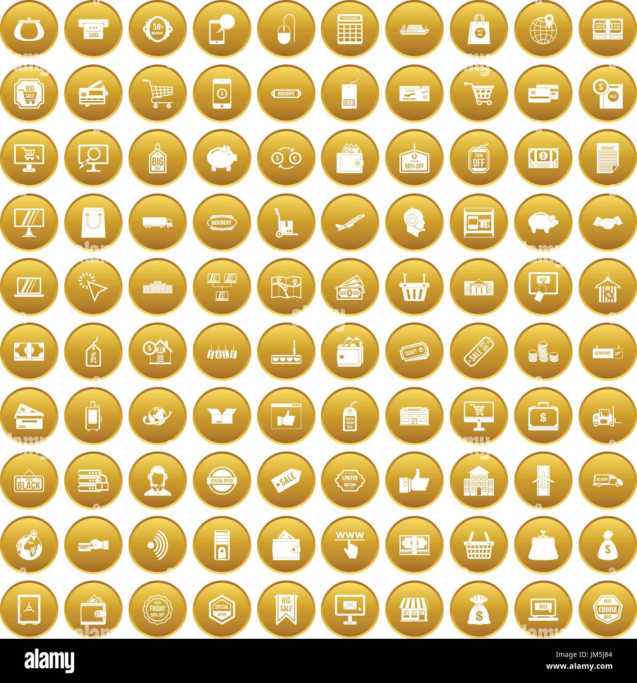 100 shopping icons set gold Stock Vector
