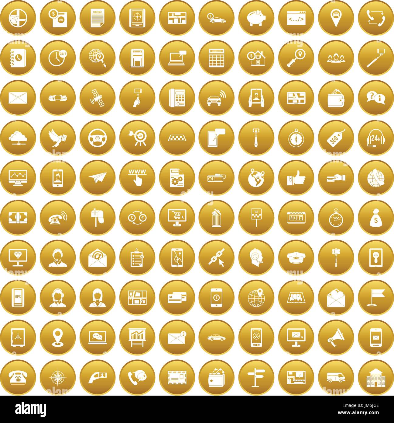 100 smartphone icons set gold Stock Vector