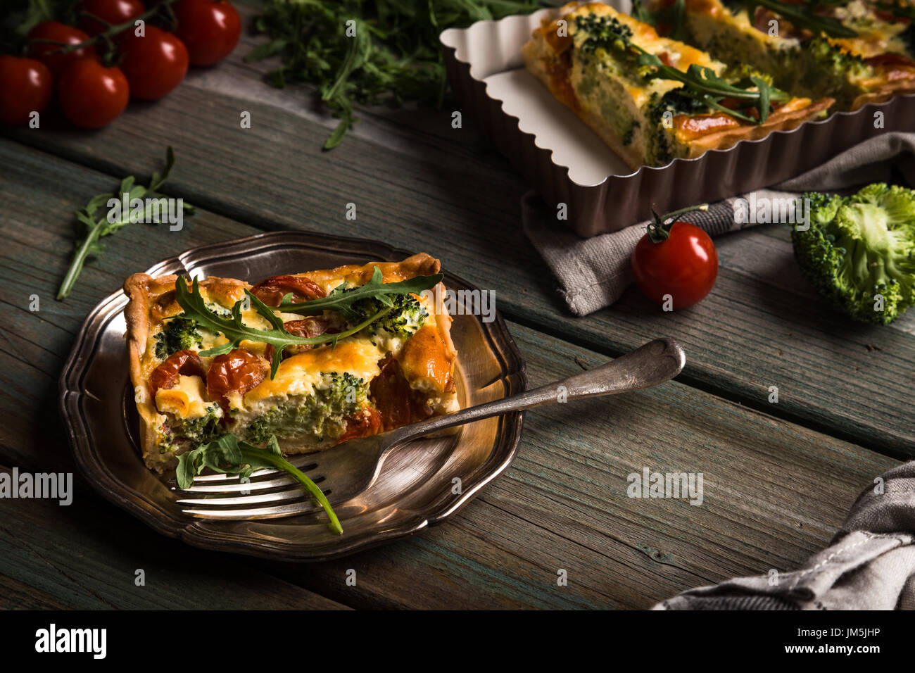 Slice of delicious homemade quiche Stock Photo