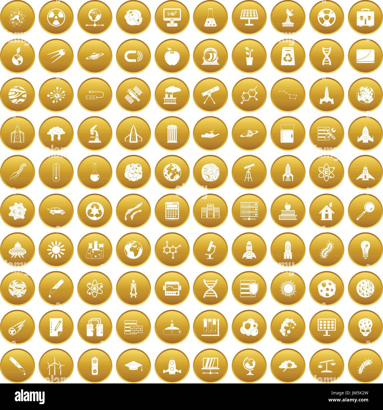 100 space icons set gold Stock Vector