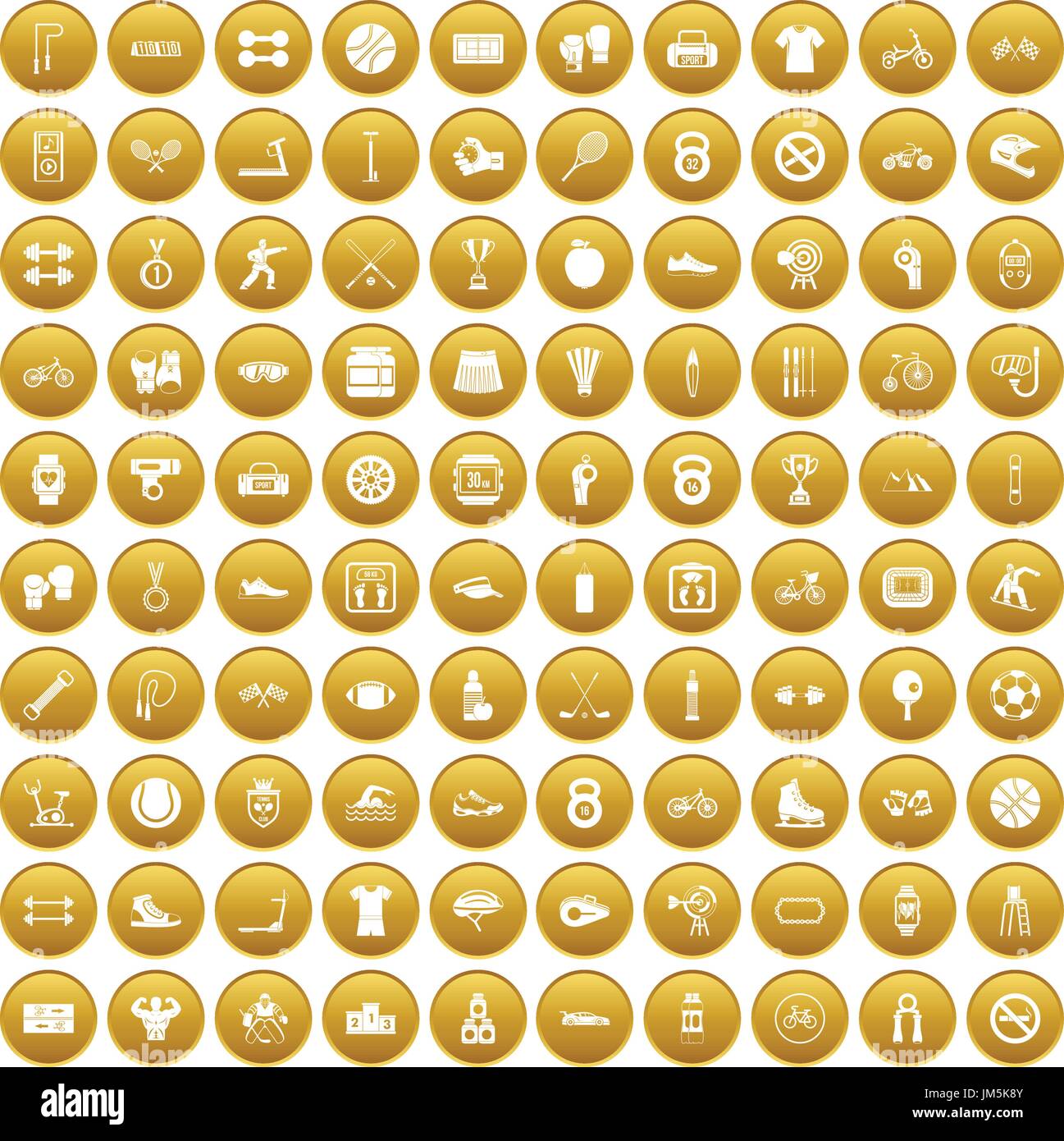 100 sport icons set gold Stock Vector