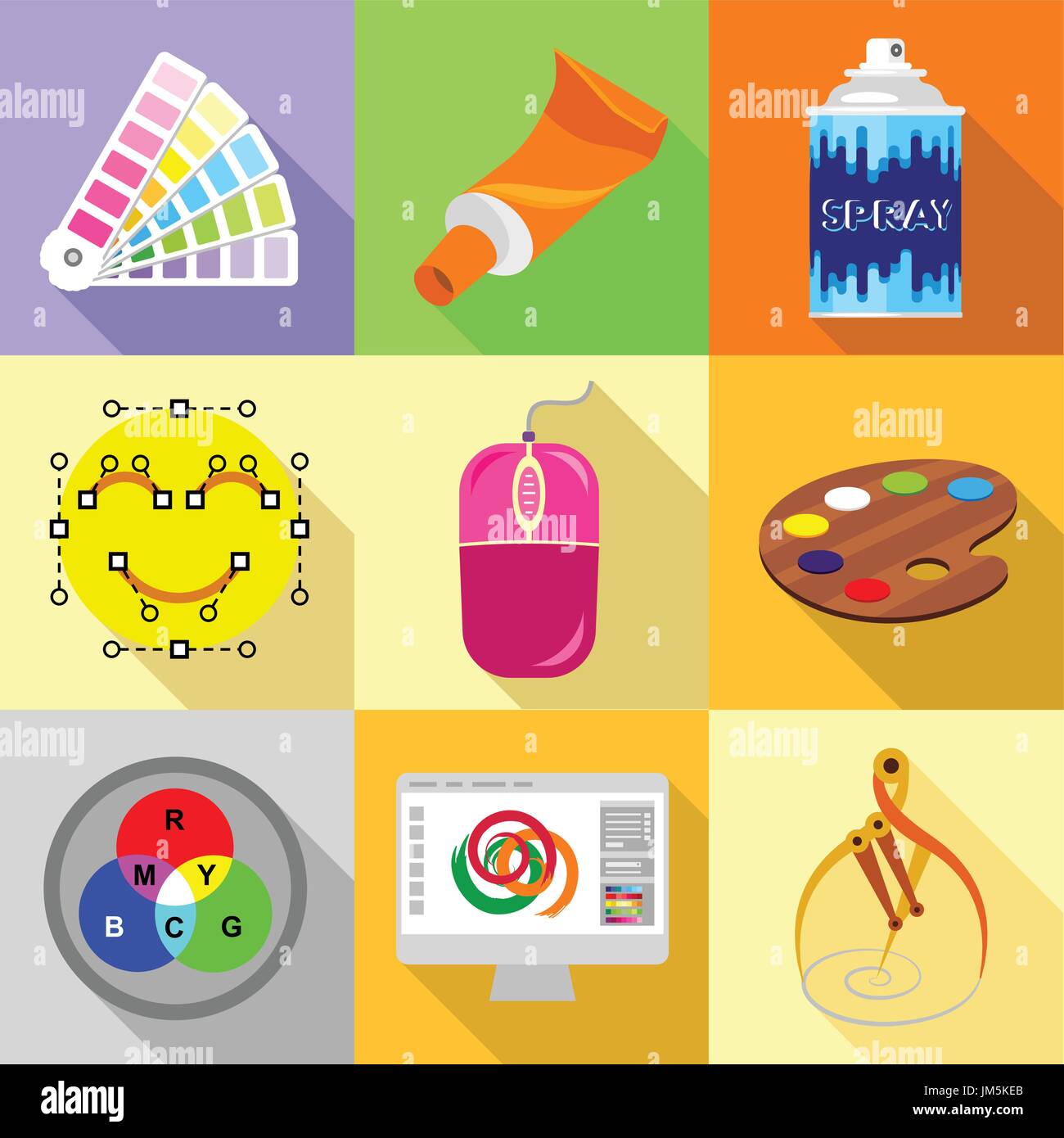 Web designer tools icons set, flat style Stock Vector