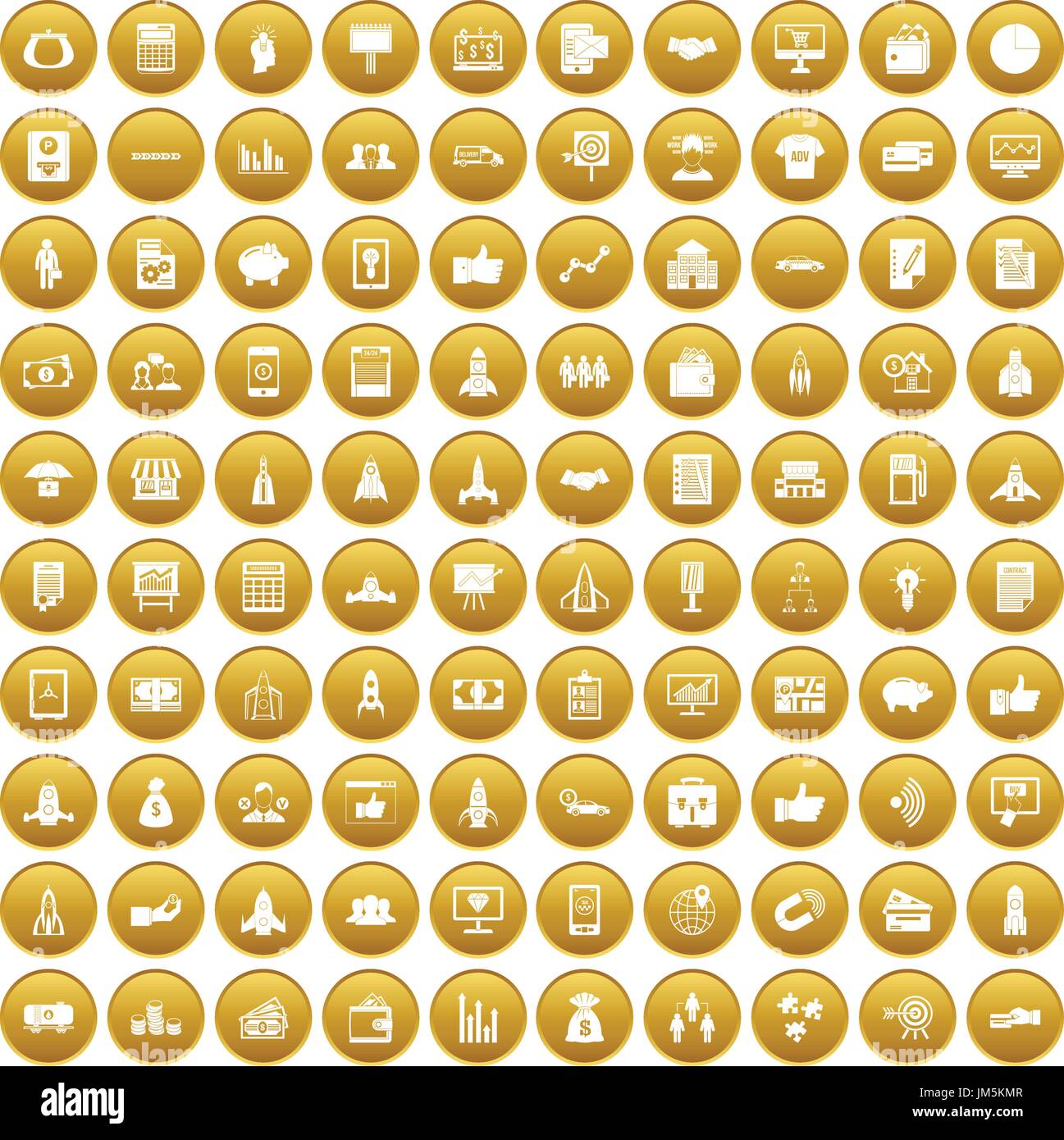 100 startup icons set gold Stock Vector
