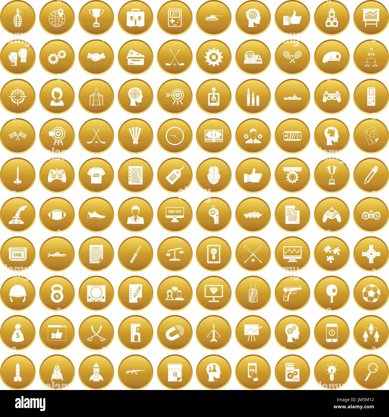 100 strategy icons set gold Stock Vector