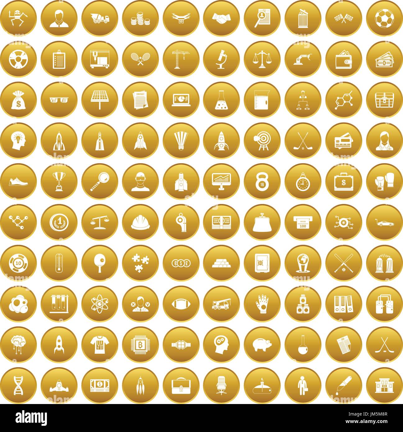 100 success icons set gold Stock Vector