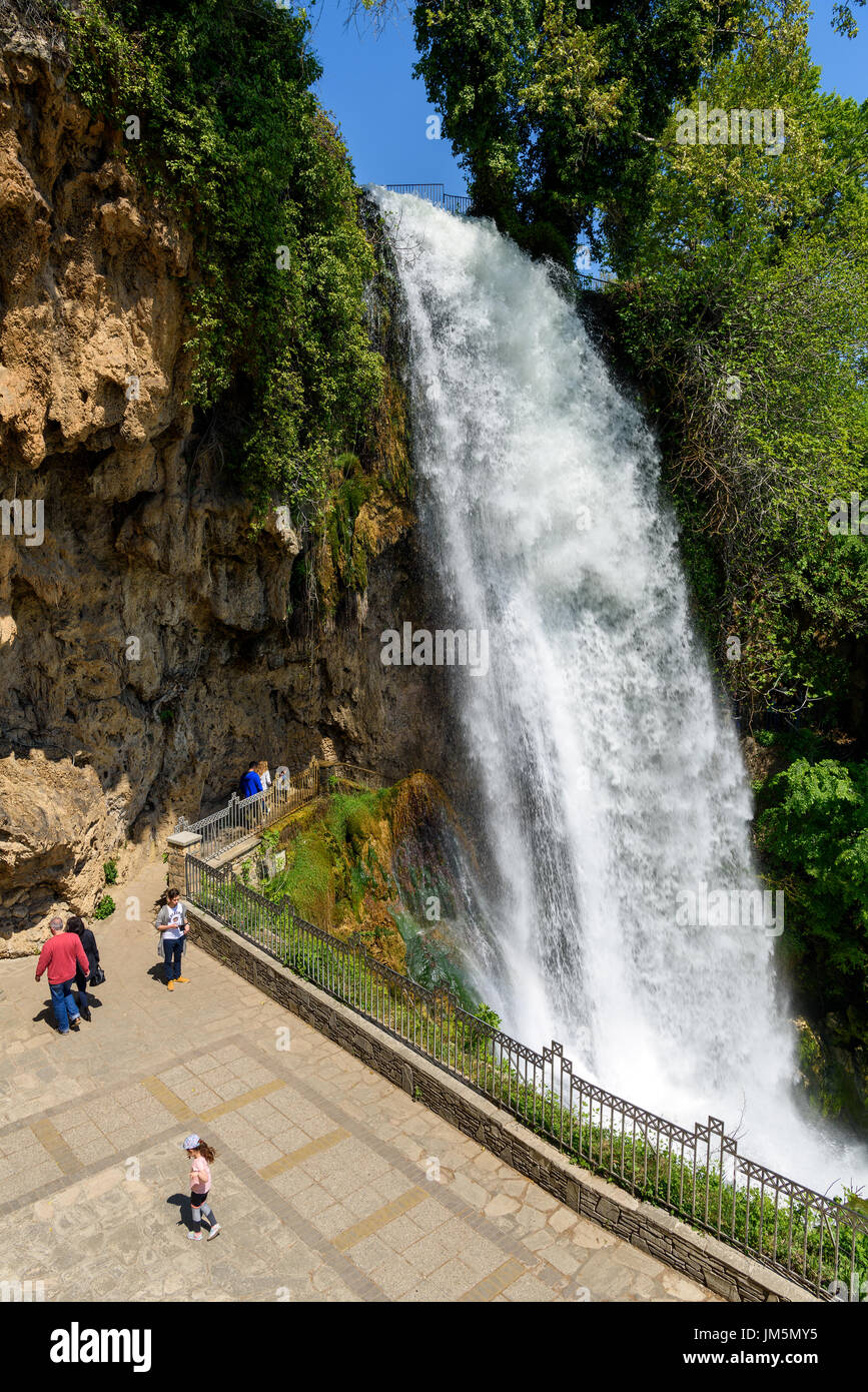 Waterfall and people in Edessa, central Macedonia, Greece Stock Photo