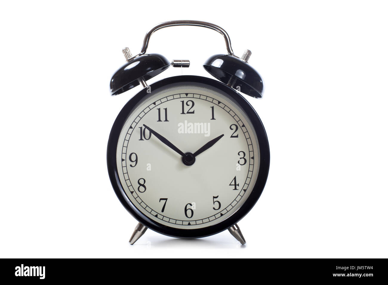 Isolated round retro alarm clock with bells on a white background with