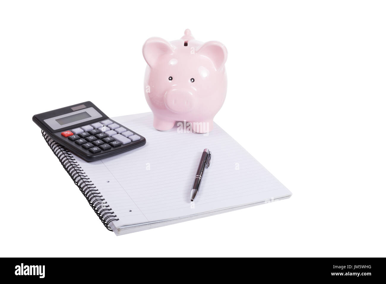 Business accounting and success concept with a cute pink piggy bank on ...