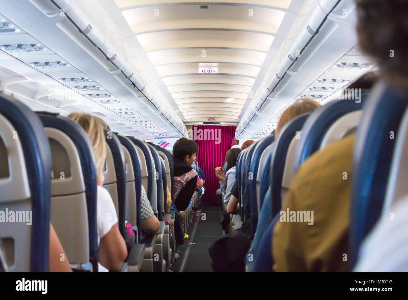 Thessaloniki , Greece - July 16, 2017: View of the economy class of the Airbus 320 Eurowings Airline. Stock Photo