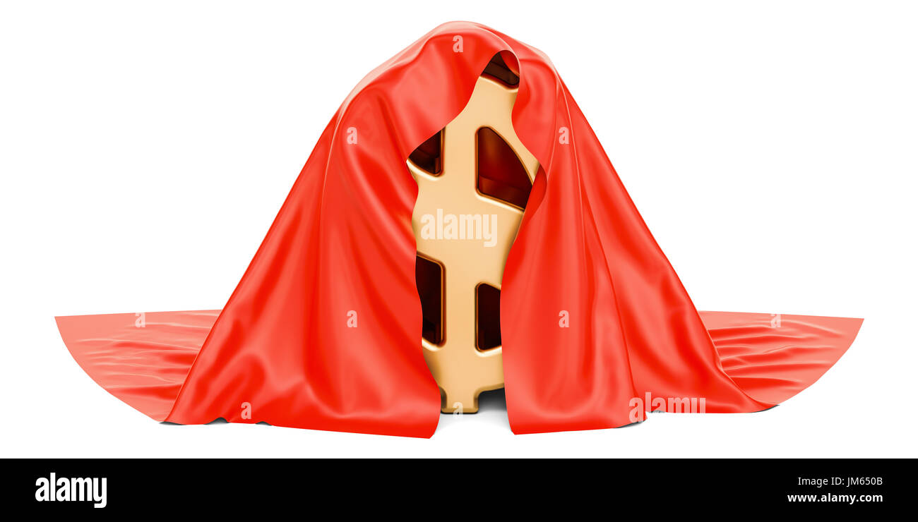Dollar covered red cloth, 3D rendering isolated on white background ...