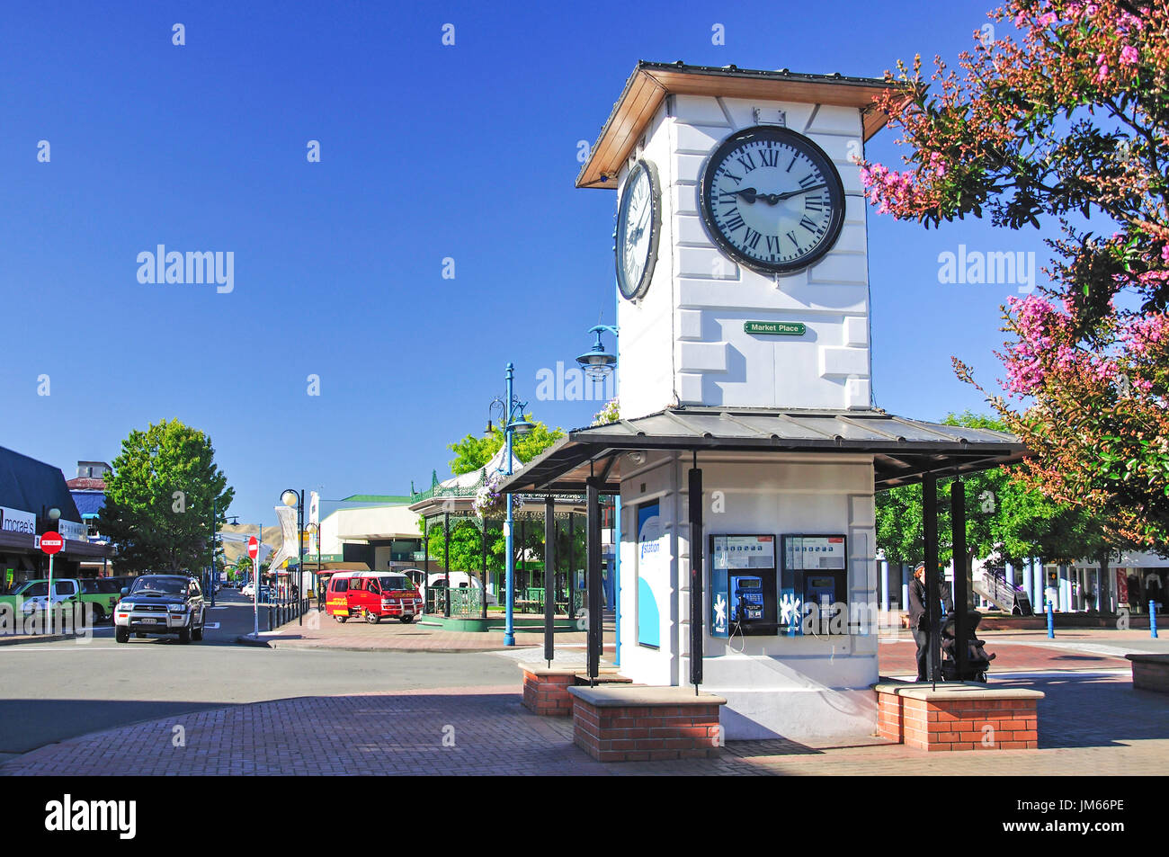 Clock Tower, Market Place, Blenheim, Marlborough Region, South Island, New Zealand Stock Photo