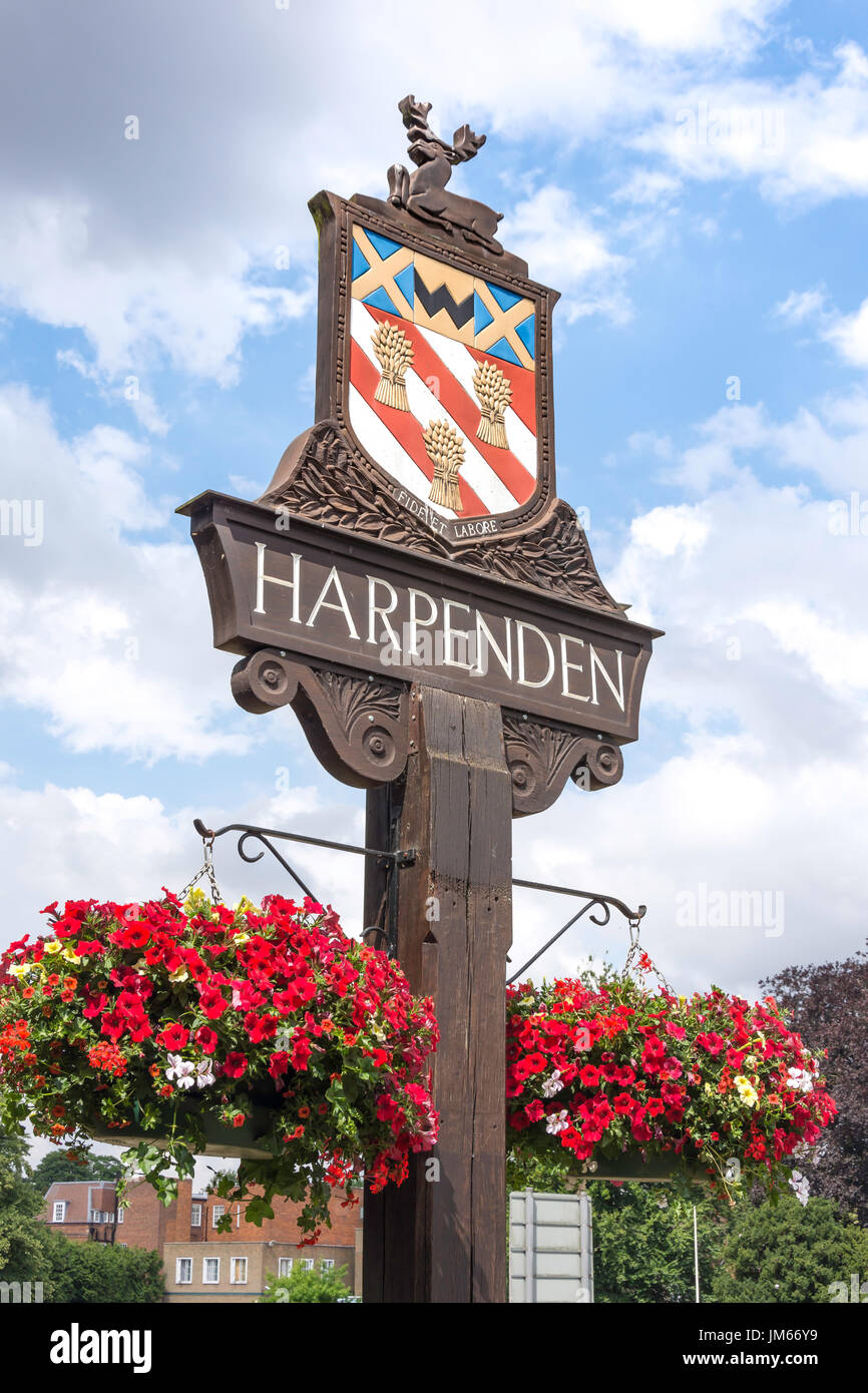Town sign on Harpenden Common, Harpenden, Hertfordshire, England