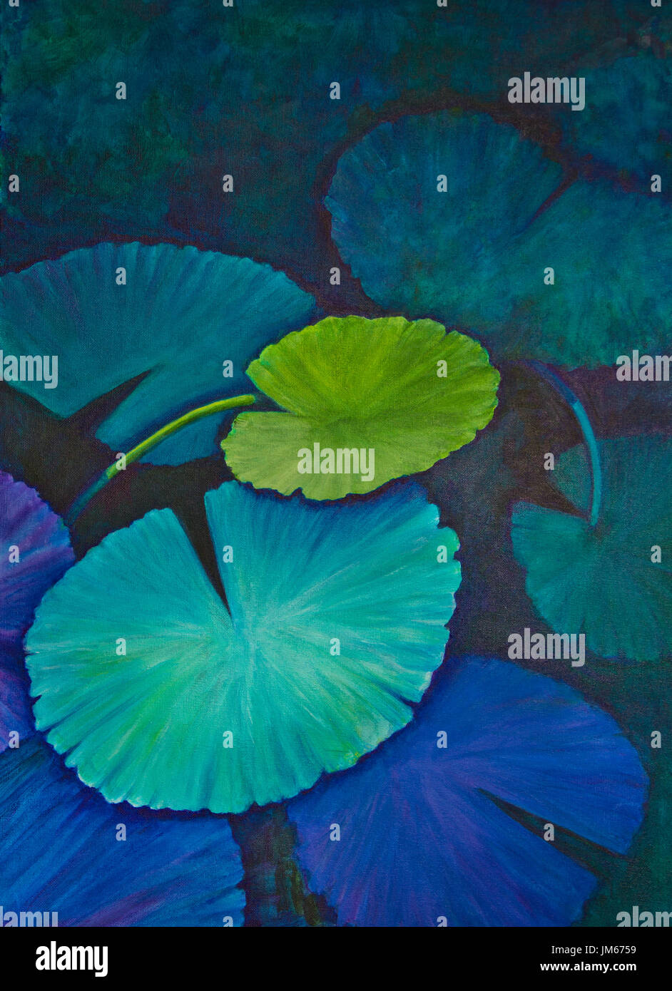 Water Lily Pads Of Aqua Turquoise Blue Yellow Green And Lavender Colors Float On A Pond In An Acrylic Painting Stock Photo Alamy Water Lily Pads Of Aqua Turquoise Blue Yellow Green And Lavender Colors Float On A Pond In An Acrylic Painting Stock Photo Alamy