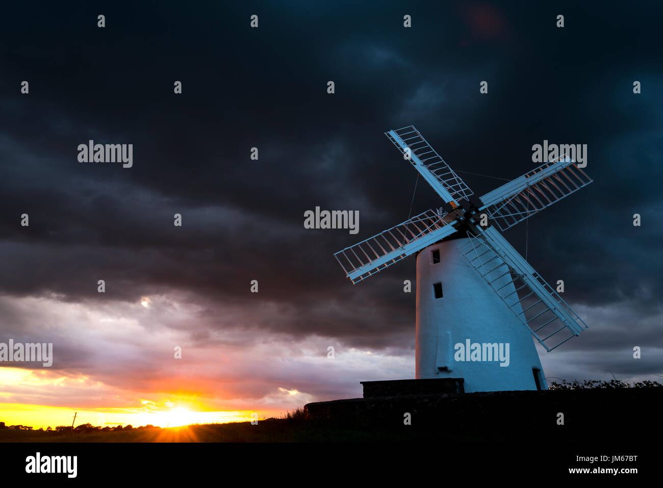 Ballycopeland Windmill, near Millisle,  County  Down, Northern Ireland was refurbished in Summer 2017 and is Ireland's only working windmill. Stock Photo