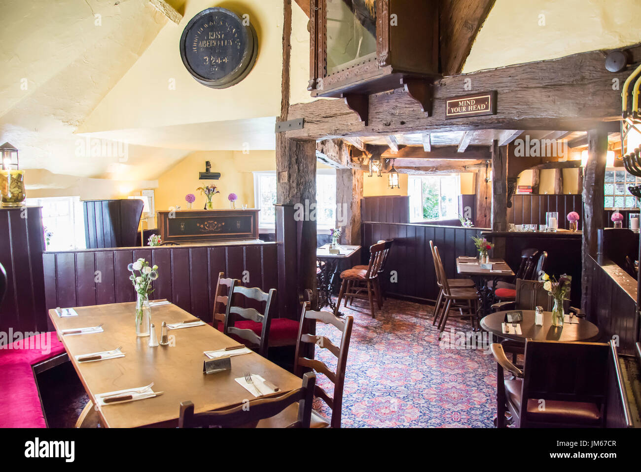 Interior bar of 15th century 'Ye Olde Fighting Cocks' public house