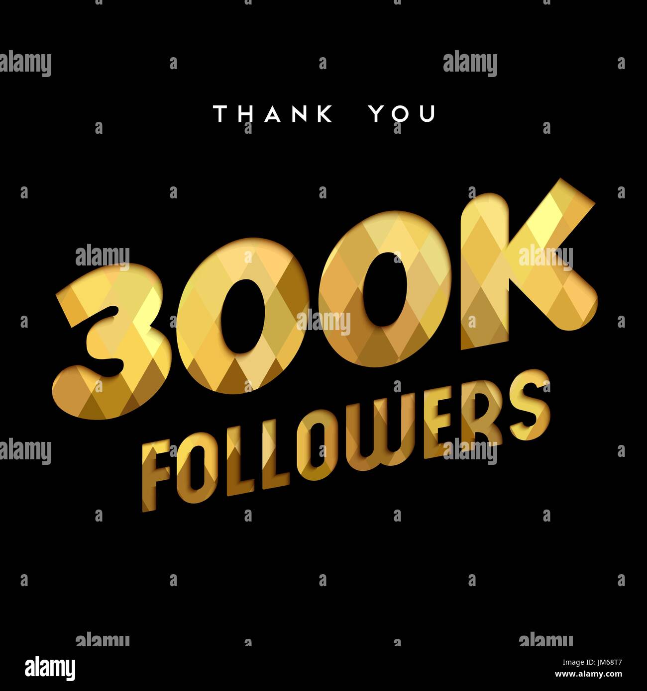 300000 followers thank you gold paper cut number illustration. Special 300k user goal celebration for three hundred thousand social media friends, fan Stock Vector