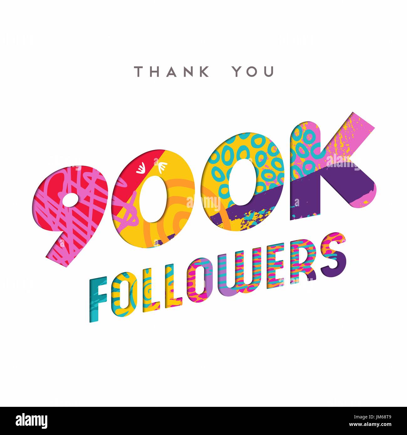 900000 followers thank you paper cut number illustration. Special 900k user goal celebration for nine hundred thousand social media friends, fans or s Stock Vector