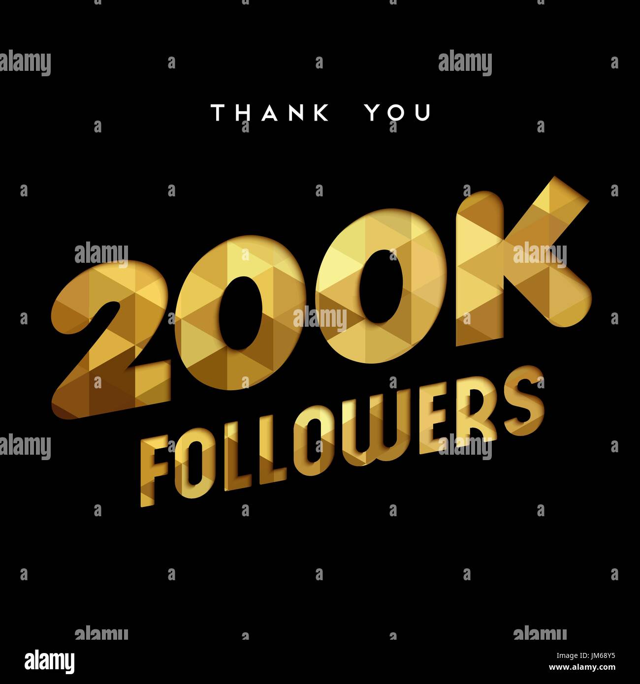 200000 followers thank you gold paper cut number illustration. Special 200k user goal celebration for two hundred thousand social media friends, fans  Stock Vector