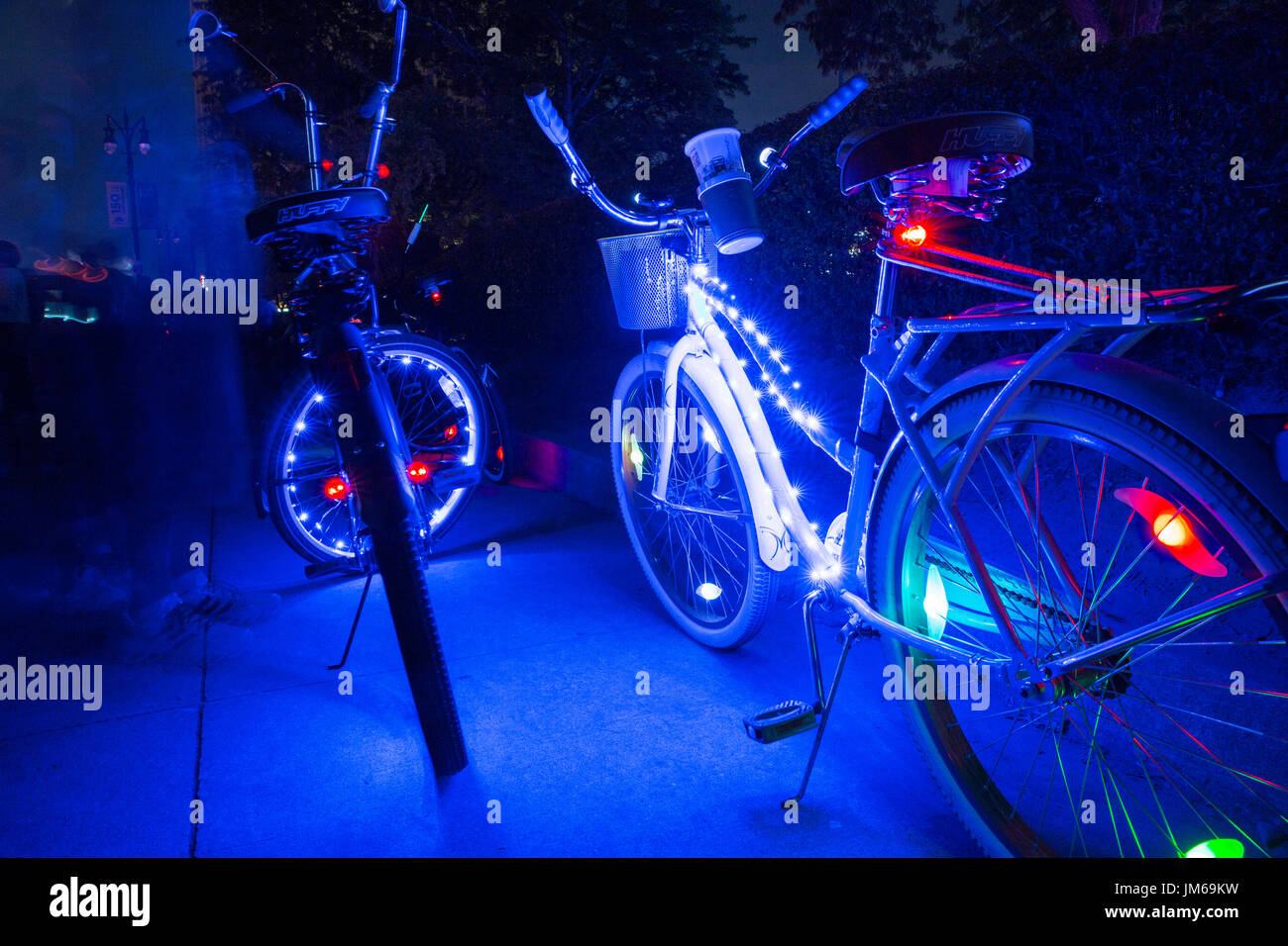 LED lights light up the night at the annual Detroit art festival called  Dlectricity Stock Photo - Alamy